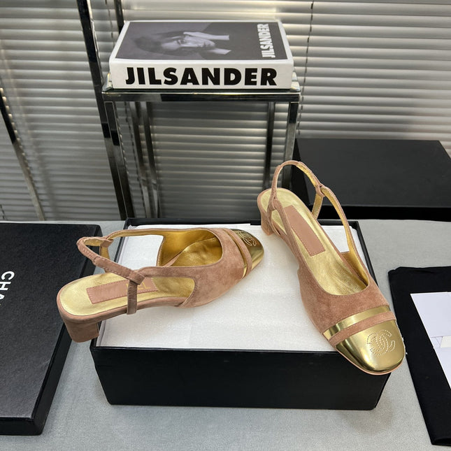 slingback rose suede gold metalic lambskin square toe 5.0