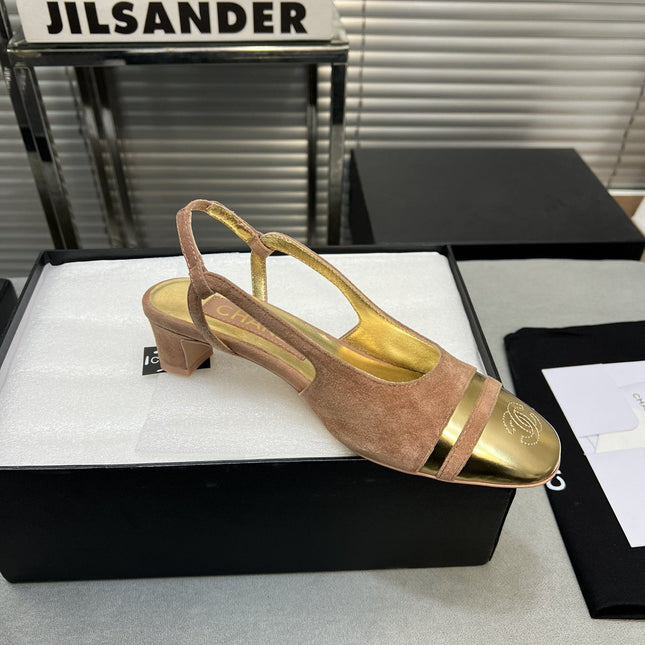 slingback rose suede gold metalic lambskin square toe 5.0