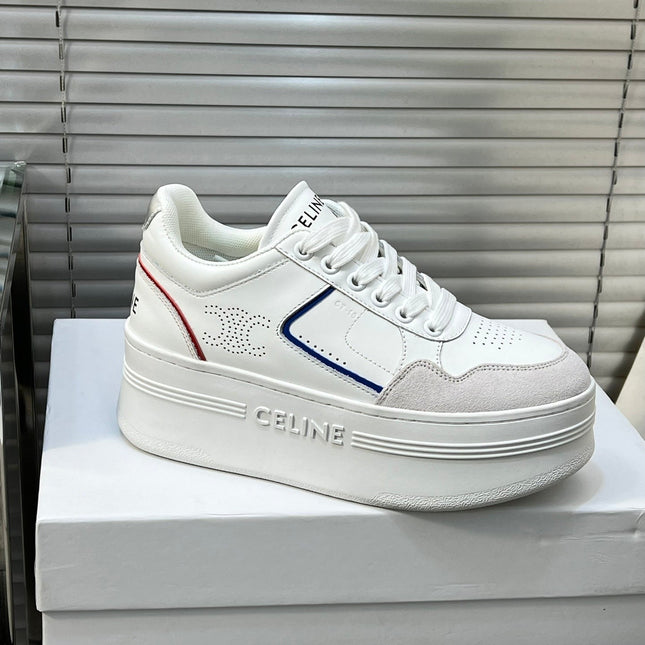 BLOCK SNEAKERS WITH WEDGE OUTSOLE IN CALFSKIN OPTIC WHITE/BLUE/RED/SILVER