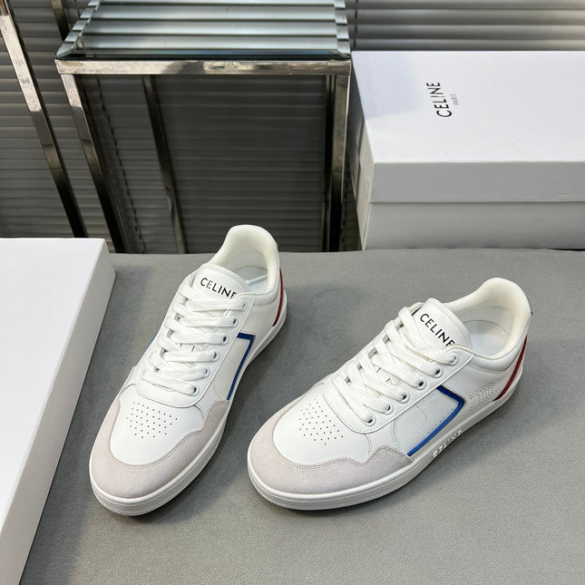 TRAINER LOW LACE-UP SNEAKER IN CALFSKIN, LAMINATED CALFSKIN AND SUEDE CALFSKIN OPTIC WHITE/BLUE/RED/SILVER