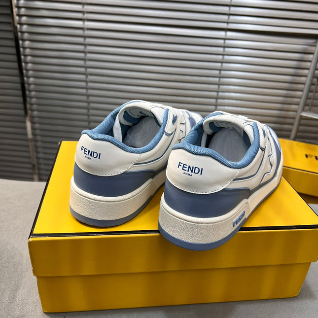FENDI MATCH LOW TOPS IN CERULEAN BLUE MIX WHITE CALFSKIN AND MESH