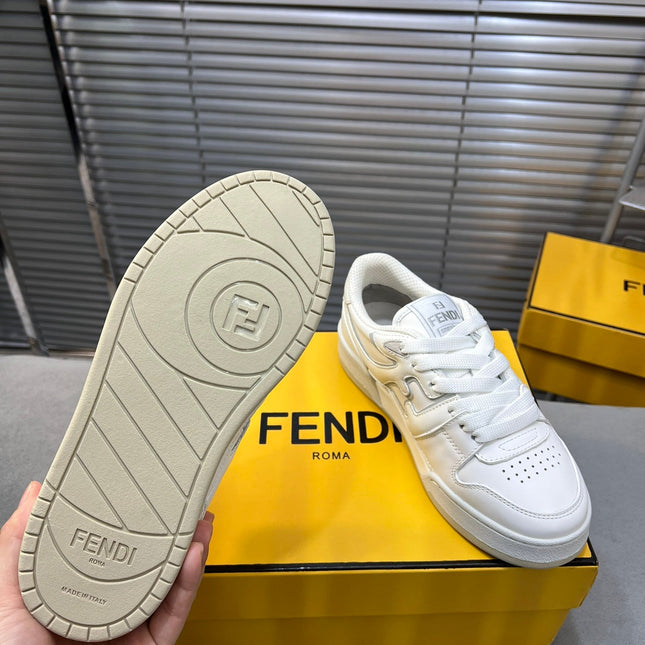 FENDI MATCH LOW TOPS IN WHITE CALFSKIN AND MESH