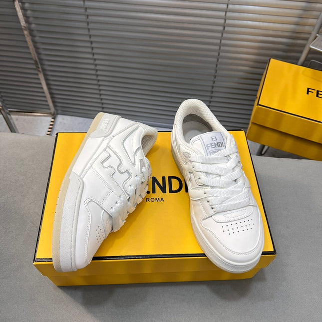 FENDI MATCH LOW TOPS IN WHITE CALFSKIN AND MESH