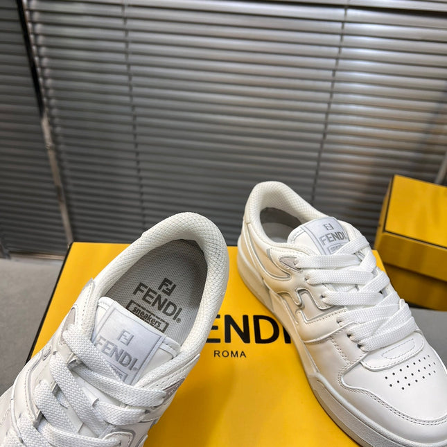 FENDI MATCH LOW TOPS IN WHITE CALFSKIN AND MESH