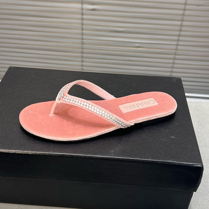 CRYSTAL THONG SANDAL IN FLAMINGO PINK SUEDE