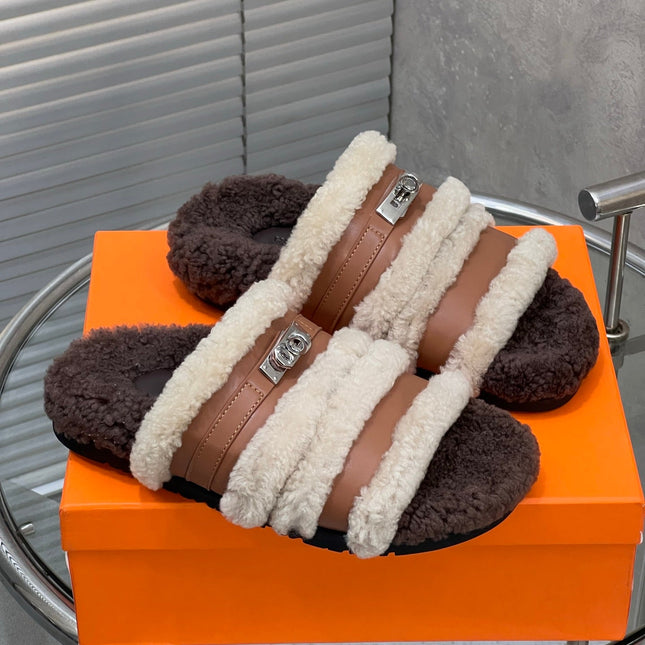 HM 25S SANDAL IN BEIGE WOOL AND BROWN LAMBSKIN WITH SILVER HARDWARE