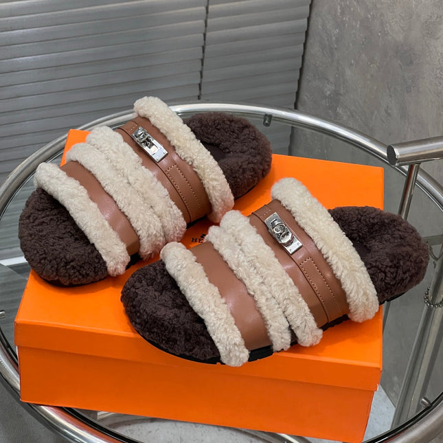 HM 25S SANDAL IN BEIGE WOOL AND BROWN LAMBSKIN WITH SILVER HARDWARE