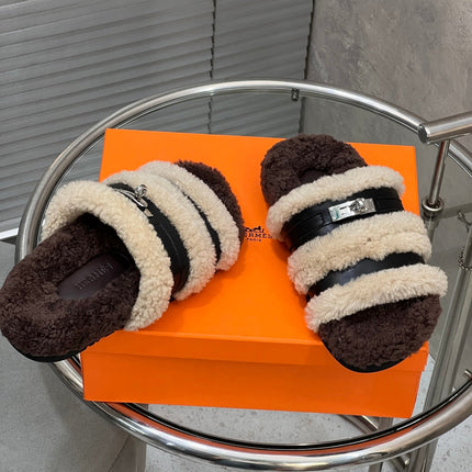 HM 25S SANDAL IN BEIGE WOOL AND BLACK LAMBSKIN WITH SILVER HARDWARE