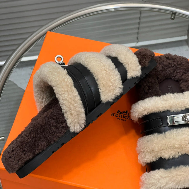 HM 25S SANDAL IN BEIGE WOOL AND BLACK LAMBSKIN WITH SILVER HARDWARE