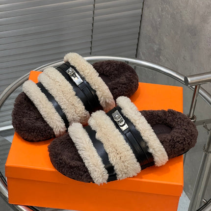 HM 25S SANDAL IN BEIGE WOOL AND BLACK LAMBSKIN WITH SILVER HARDWARE