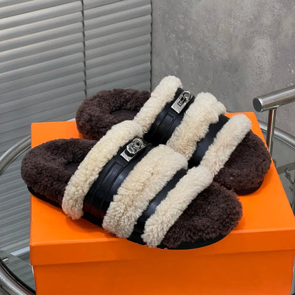 HM 25S SANDAL IN BEIGE WOOL AND BLACK LAMBSKIN WITH SILVER HARDWARE