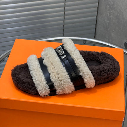 HM 25S SANDAL IN BEIGE WOOL AND BLACK LAMBSKIN WITH SILVER HARDWARE