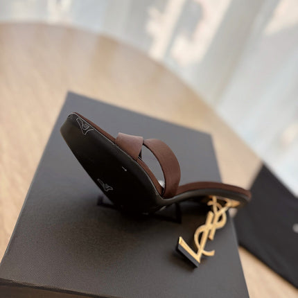 OPYUM OPEN TOE HIGH 10 CM MULES IN CHOCOLATE BROWN CALFSKIN
