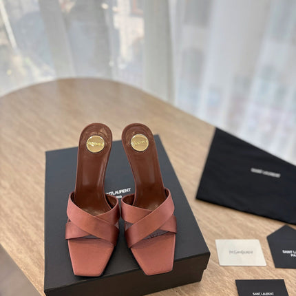 OPYUM OPEN TOE HIGH 10 CM MULES IN MARS RED CALFSKIN