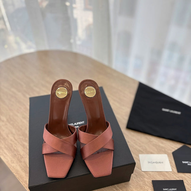 OPYUM OPEN TOE HIGH 10 CM MULES IN MARS RED CALFSKIN