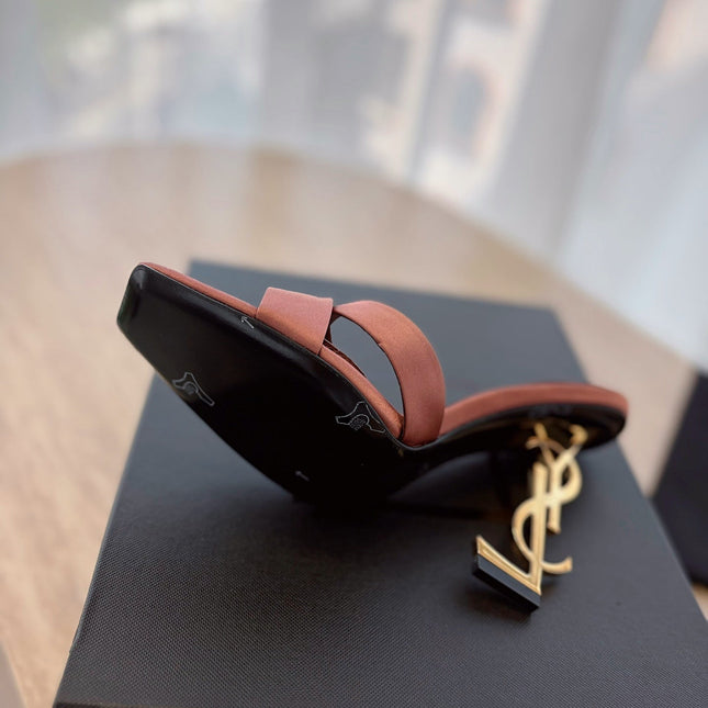 OPYUM OPEN TOE HIGH 10 CM MULES IN MARS RED CALFSKIN
