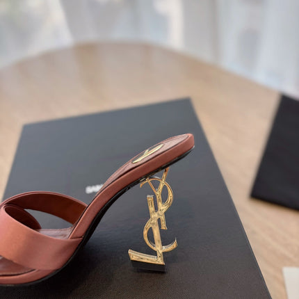 OPYUM OPEN TOE HIGH 10 CM MULES IN MARS RED CALFSKIN