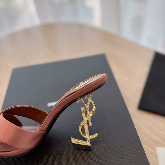 OPYUM OPEN TOE HIGH 10 CM MULES IN MARS RED CALFSKIN