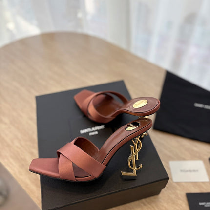 OPYUM OPEN TOE HIGH 10 CM MULES IN MARS RED CALFSKIN