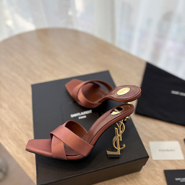 OPYUM OPEN TOE HIGH 10 CM MULES IN MARS RED CALFSKIN