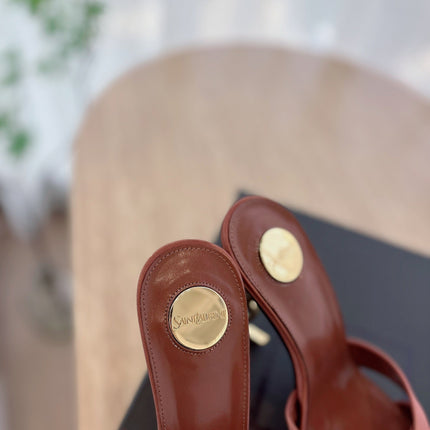 OPYUM OPEN TOE HIGH 10 CM MULES IN MARS RED CALFSKIN