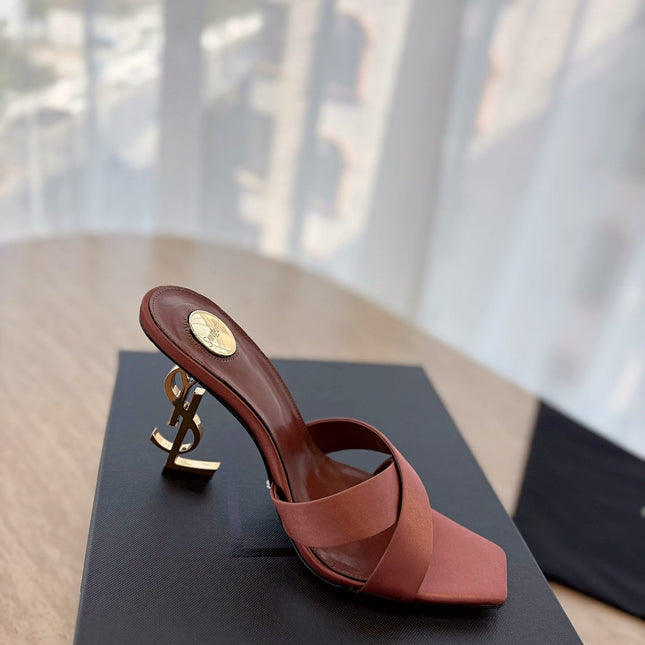 OPYUM OPEN TOE HIGH 10 CM MULES IN MARS RED CALFSKIN