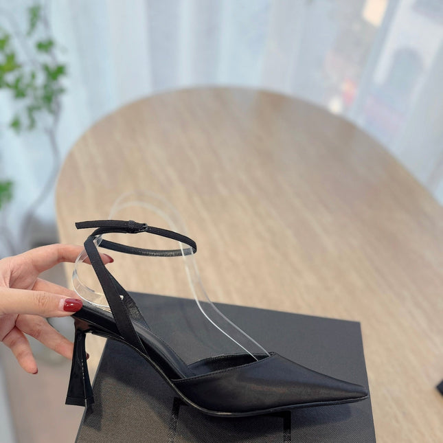 HIGH SLINGBACK 75 MM IN BLACK CALFSKIN