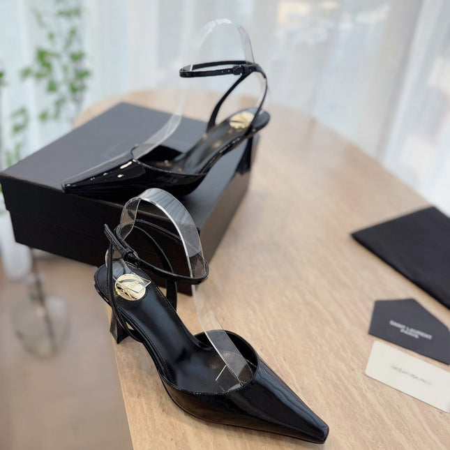 HIGH SLINGBACK 75 MM IN BLACK PATENT CALFSKIN