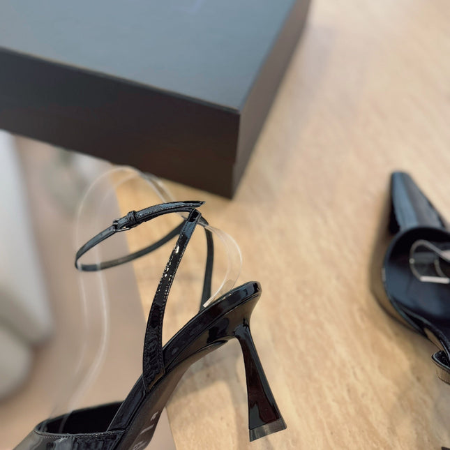 HIGH SLINGBACK 75 MM IN BLACK PATENT CALFSKIN