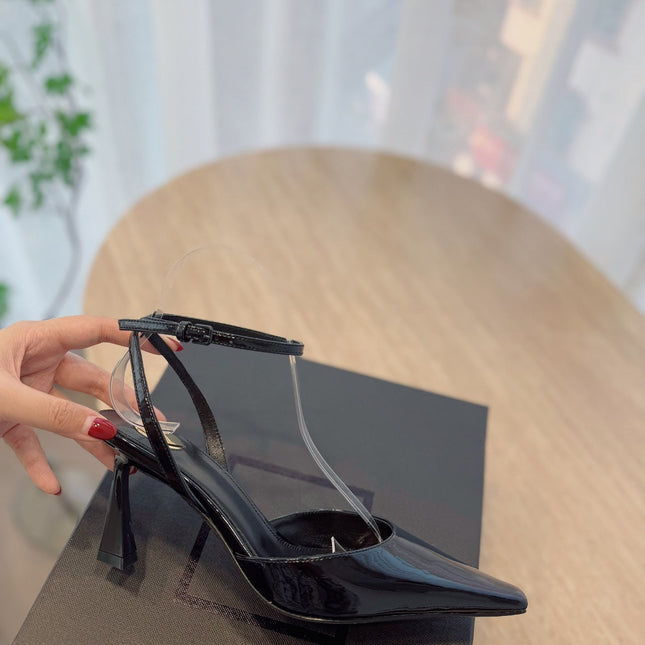 HIGH SLINGBACK 75 MM IN BLACK PATENT CALFSKIN