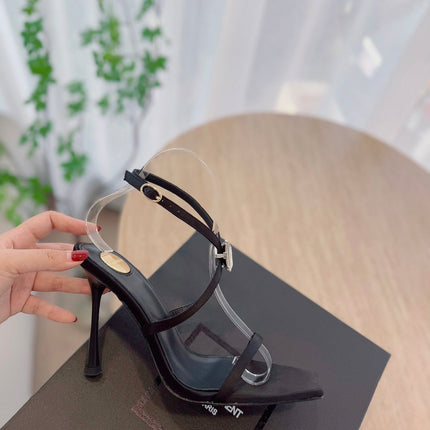 HIGH HEEL SANDAL 10 CM IN BLACK SATIN CREPE AND CRYSTAL