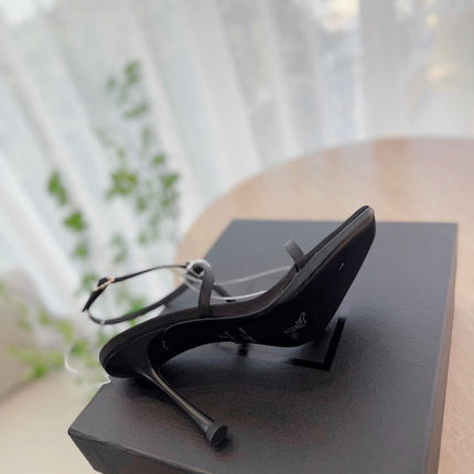 HIGH HEEL SANDAL 10 CM IN BLACK SATIN CREPE AND CRYSTAL