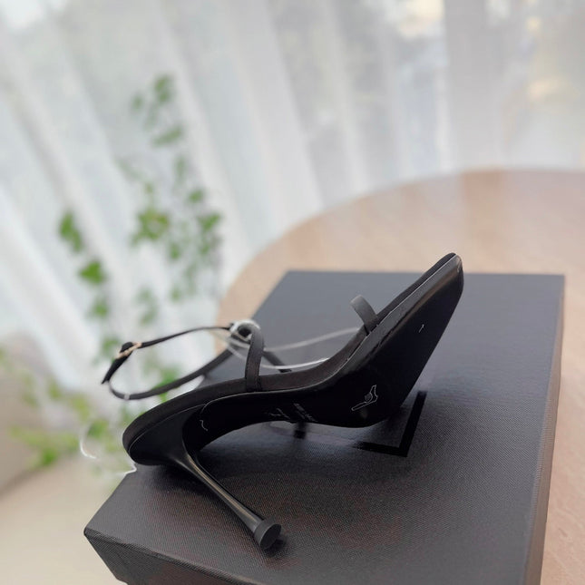 HIGH HEEL SANDAL 10 CM IN BLACK SATIN CREPE AND CRYSTAL