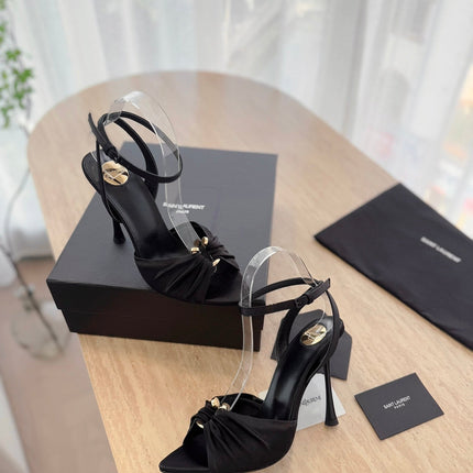 LOLA SANDAL 10 CM IN BLACK VISCOSE AND SILK