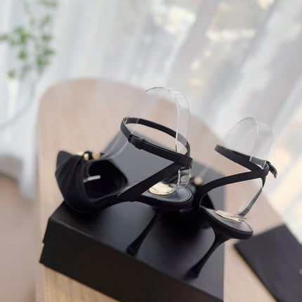 LOLA SANDAL 10 CM IN BLACK VISCOSE AND SILK