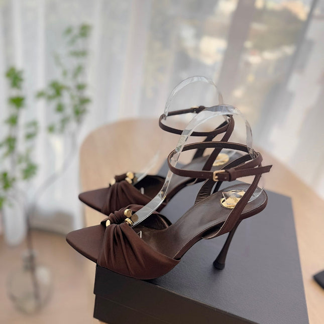 LOLA SANDAL 10 CM IN CHOCOLATE BROWN VISCOSE AND SILK
