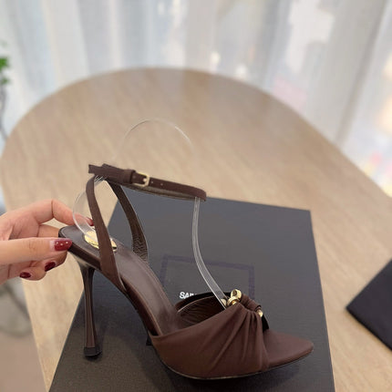 LOLA SANDAL 10 CM IN CHOCOLATE BROWN VISCOSE AND SILK