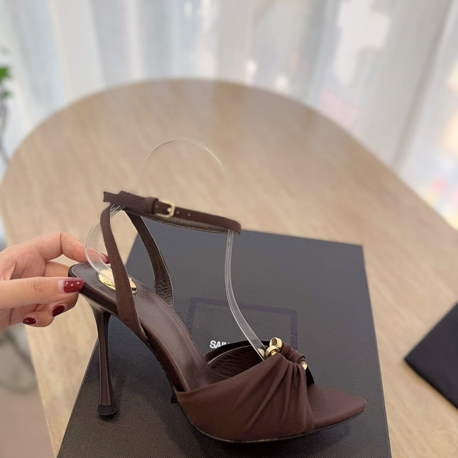LOLA SANDAL 10 CM IN CHOCOLATE BROWN VISCOSE AND SILK