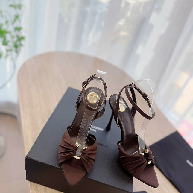 LOLA SANDAL 10 CM IN CHOCOLATE BROWN VISCOSE AND SILK