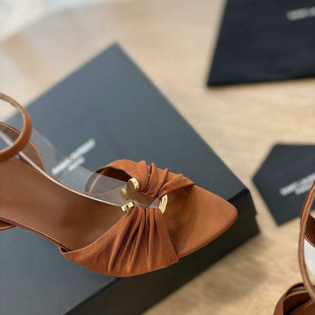 LOLA SANDAL 10 CM IN BRONZE BROWN VISCOSE AND SILK