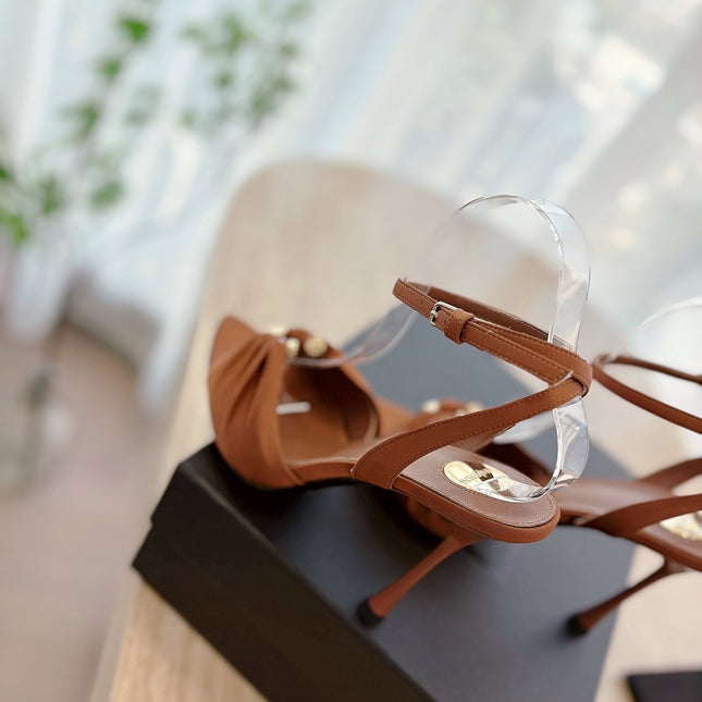LOLA SANDAL 10 CM IN BRONZE BROWN VISCOSE AND SILK