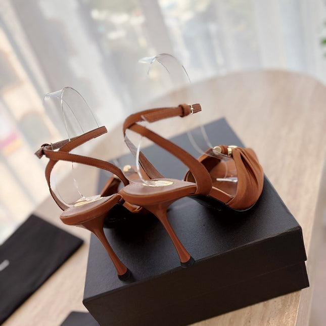LOLA SANDAL 10 CM IN BRONZE BROWN VISCOSE AND SILK