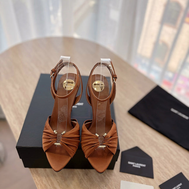 LOLA SANDAL 10 CM IN BRONZE BROWN VISCOSE AND SILK