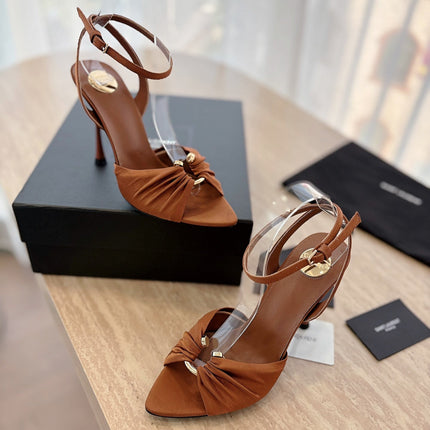 LOLA SANDAL 10 CM IN BRONZE BROWN VISCOSE AND SILK
