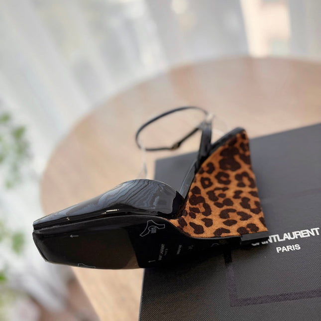 LA SCANDALE HIGH 10 CM WEDGE SANDALS IN BLACK PATENT LEATHER