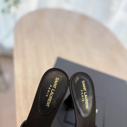 RAV HIGH HEEL 10 CM EMBELLISHED BLACK SATIN MULES