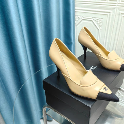 HIGH HEELS IN DARK CREAM MIX BLACK SHEEPSKIN