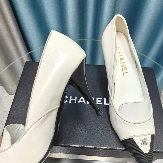 HIGH HEELS IN WHITE MIX BLACK SHEEPSKIN