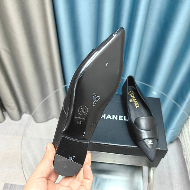 BALLET FLAT BLACK SHEEPSKIN POINTED TOE