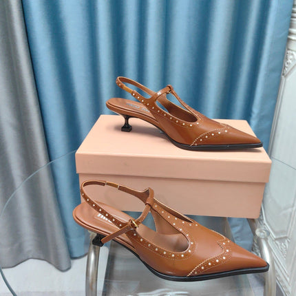 SLINGBACK CARAMEL COLOR LAMBSKIN WITH T- STRAPS
